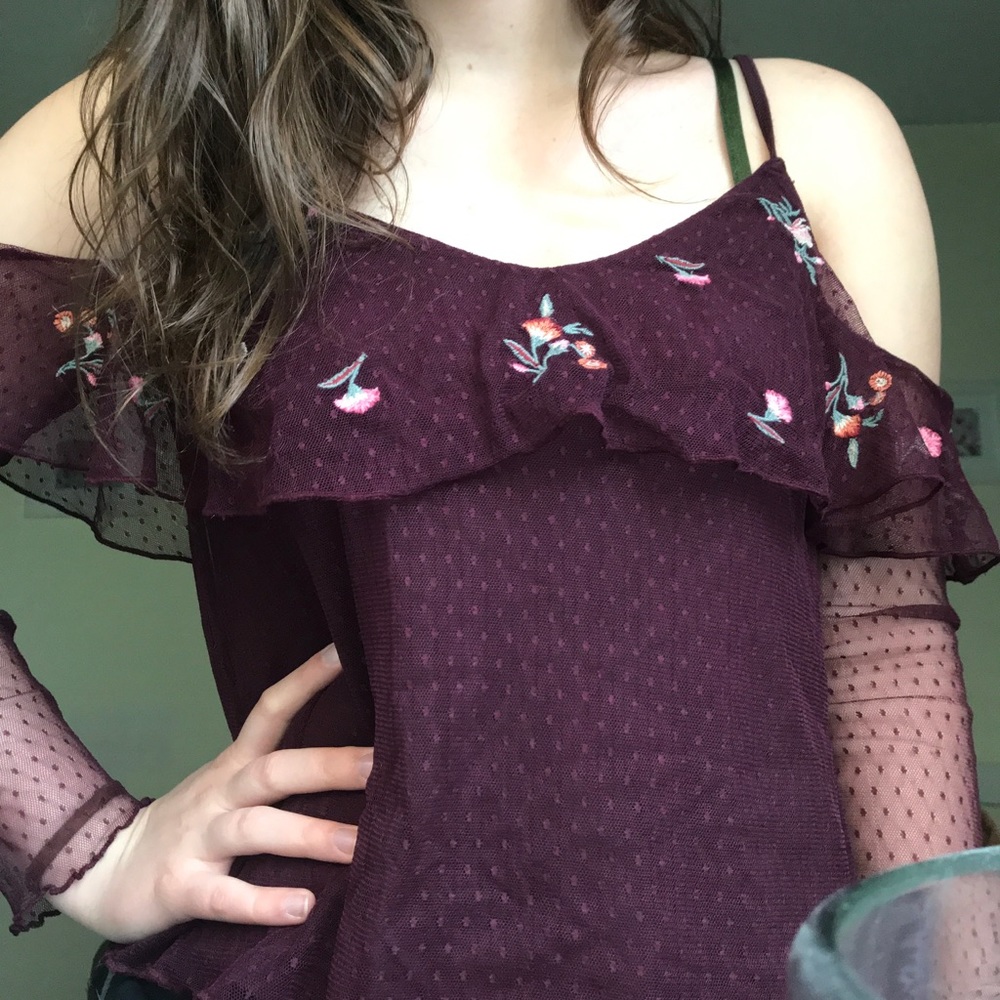 Embroidered off the shoulder top